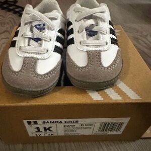 Adidas Samba Crib Shoes - White, Black, and Gray